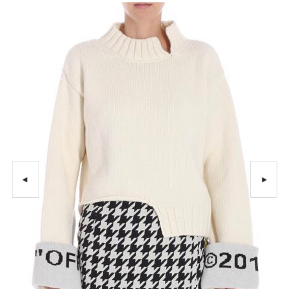 Off-White Cream-colored knitted sweater with logo